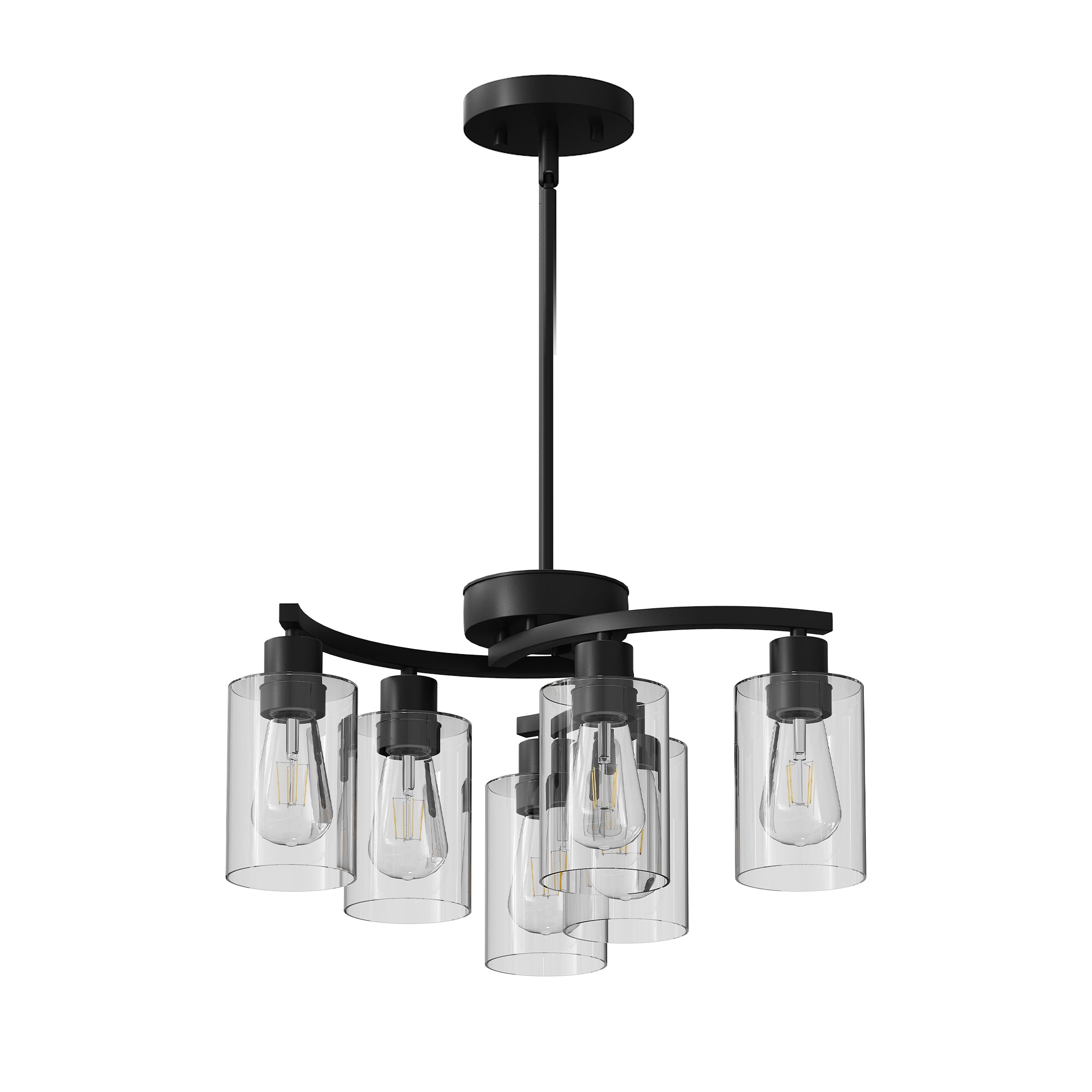 Black chandelier adjustable height with included hanging rods