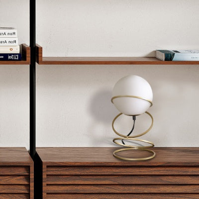 Gold globe lamp from above showing ring stand structure