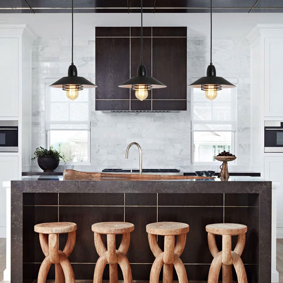 E26 socket detail on black farmhouse spring pendant light