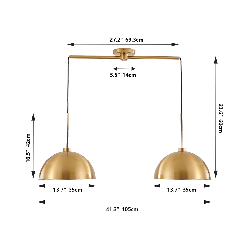 Industrial copper 2-light pendant in modern kitchen setting