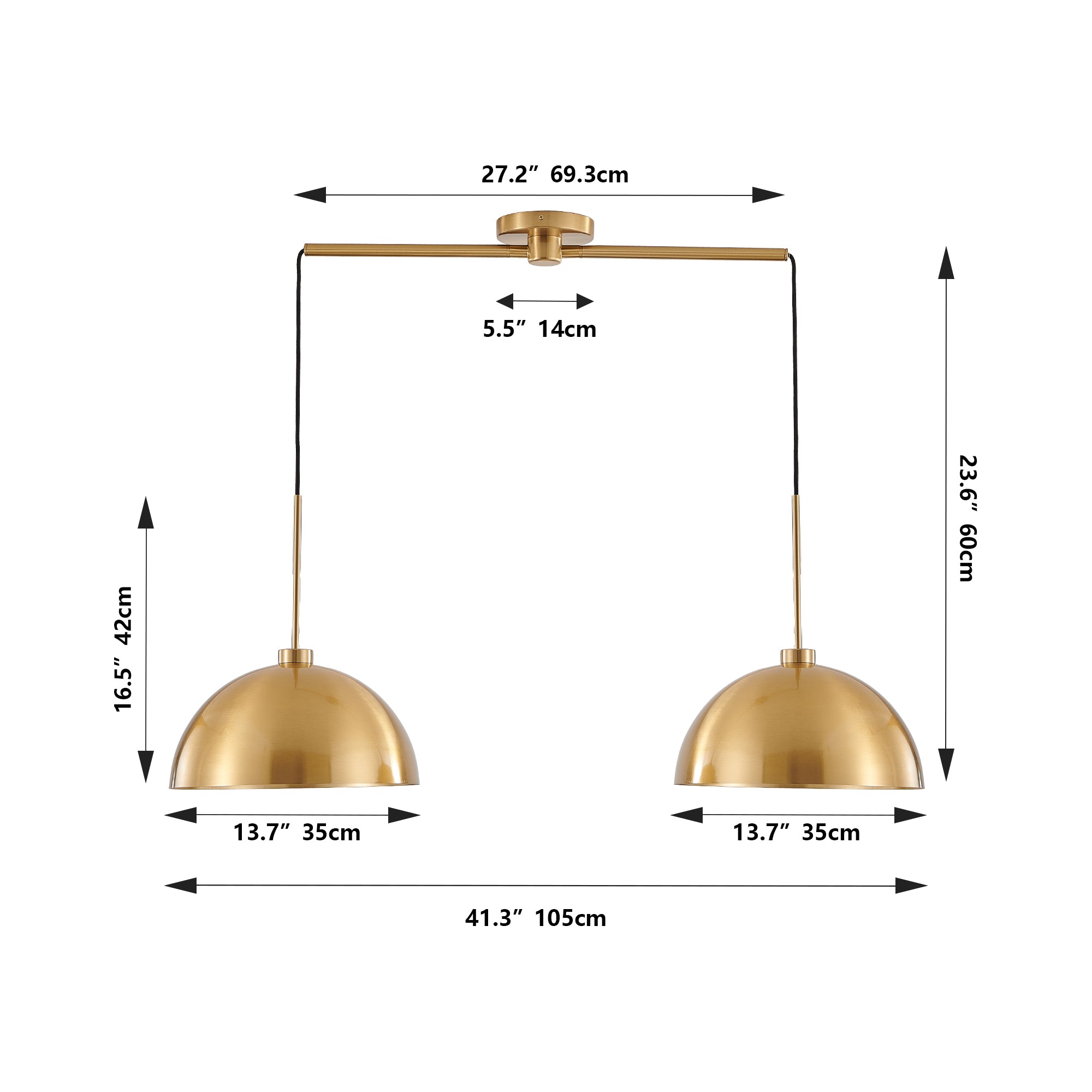 Industrial copper 2-light pendant in modern kitchen setting