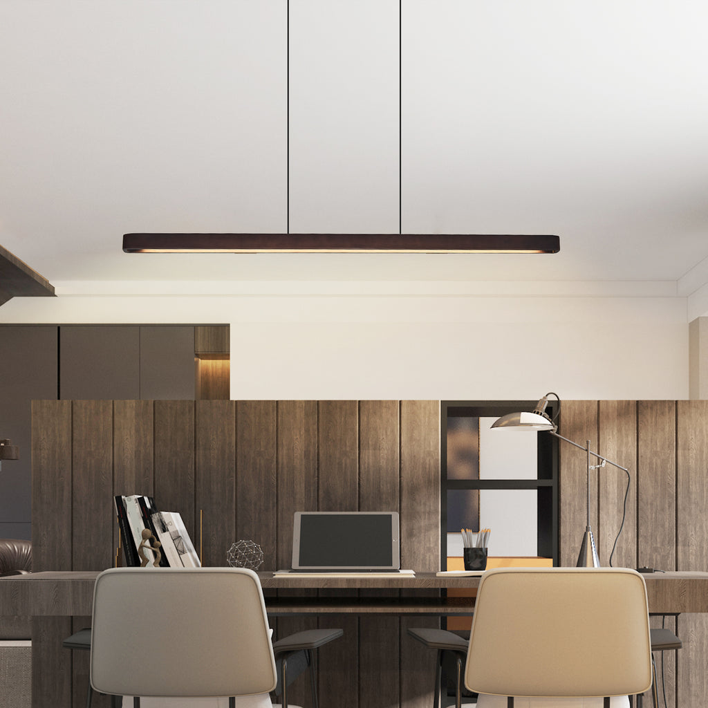 Remote control and color temperature options for walnut LED pendant