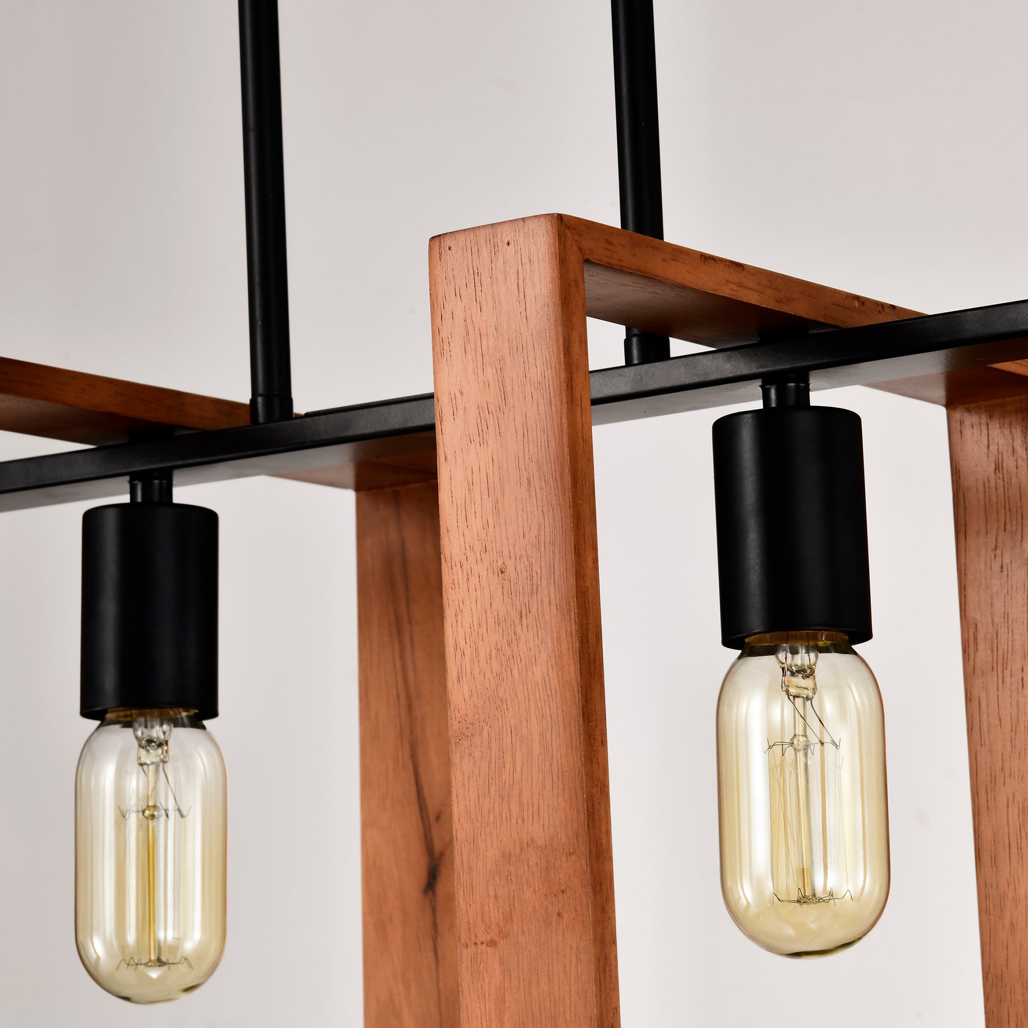 Matte black metal frame detail on 36-inch rectangular chandelier