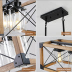 Rectangle pendant chandelier walnut and black finish side view