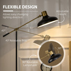 Adjustable Floor Lamp with Swivel Head – Industrial Black & Gold Reading Light for Living Room