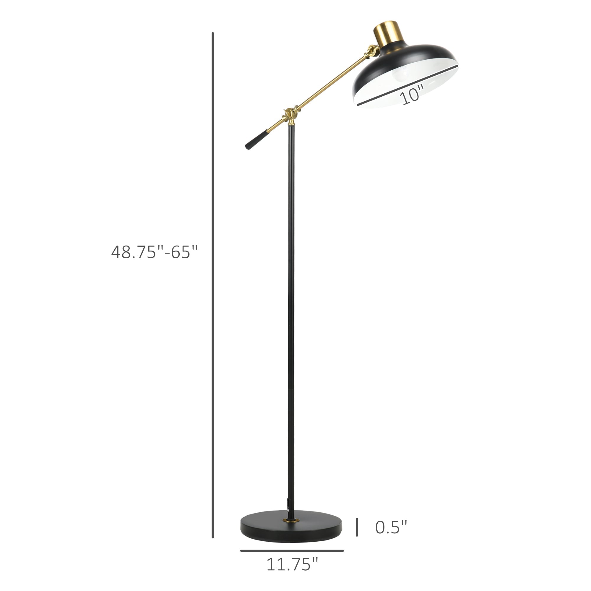 Adjustable Floor Lamp with Swivel Head – Industrial Black & Gold Reading Light for Living Room