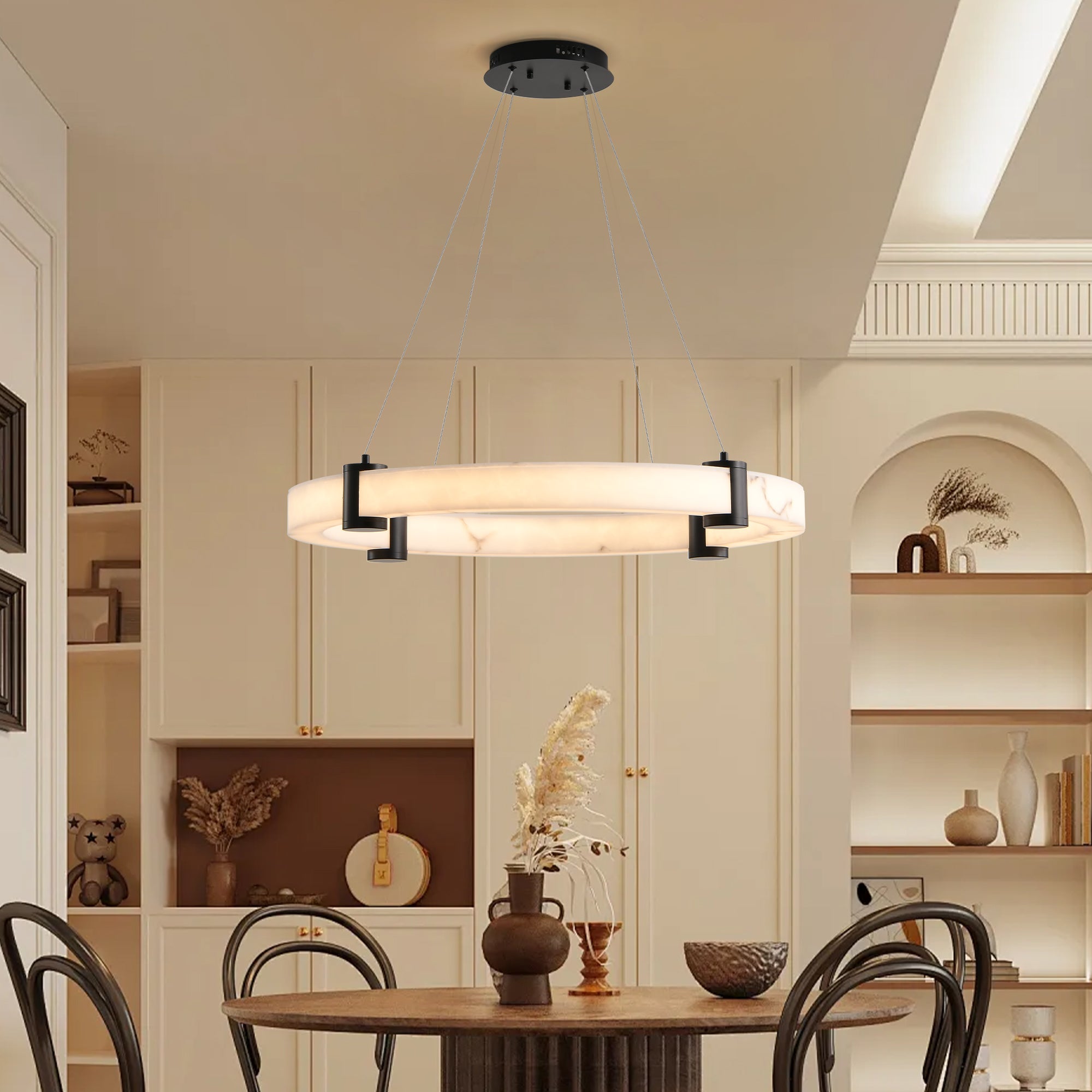 Adjustable height modern pendant light installation