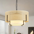 4-light rattan chandelier farmhouse style close-up weave detail