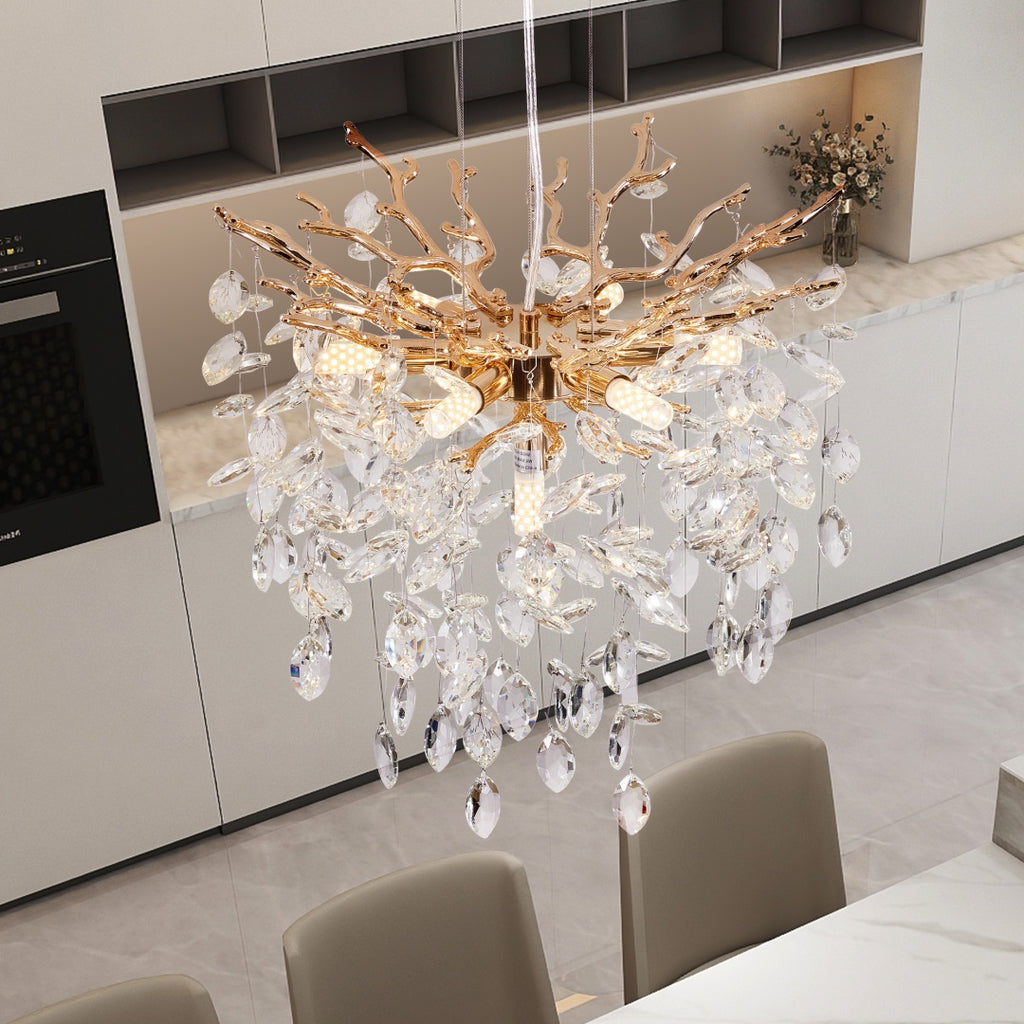 luxury 7-light crystal chandelier modern sculptural design close-up