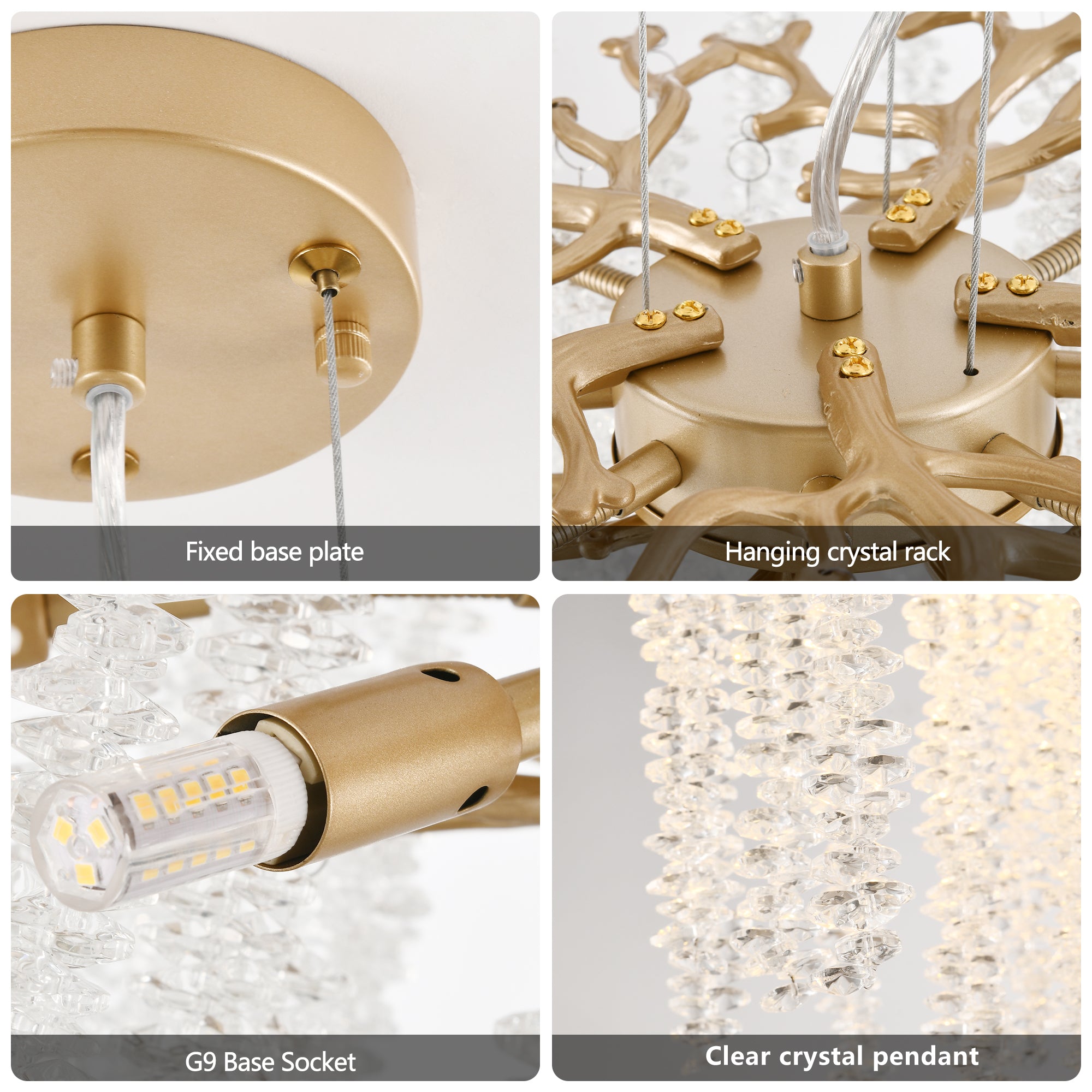 Crystal strand detail on 24-inch gold waterfall chandelier
