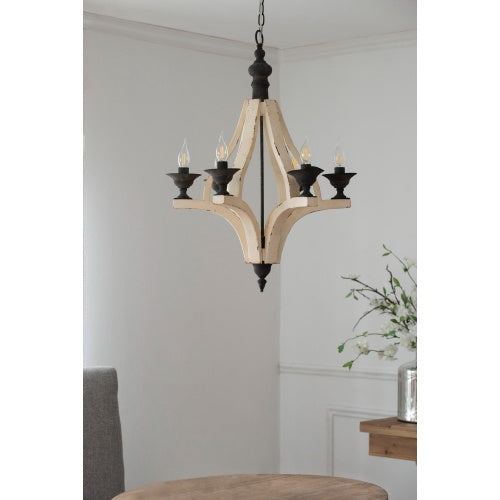 6-light cream wood farmhouse chandelier adjustable chain main view