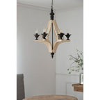 6-light cream wood farmhouse chandelier adjustable chain main view