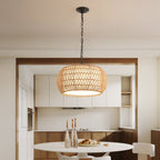 Boho jute pendant light with natural woven design