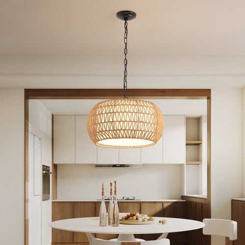 Boho jute pendant light with natural woven design