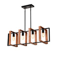4-light rustic wood and black metal rectangular chandelier – main view