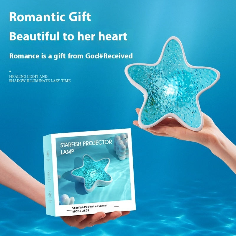 Water ripple starfish lamp glowing on kids room nightstand