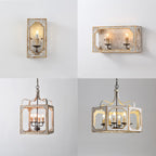 Two wall sconces and two chandeliers on a light gray background