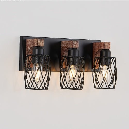 Detailed view of metal cage industrial wall light
