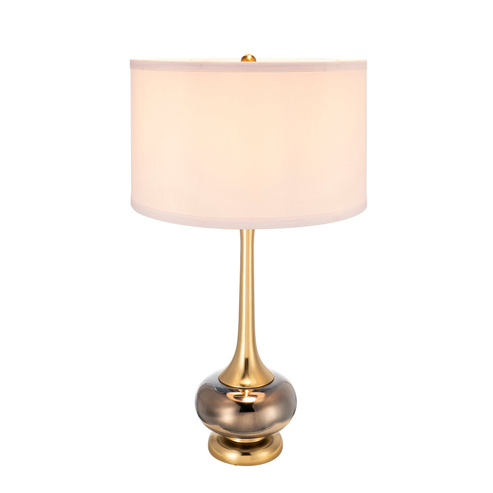 Modern drum shade table lamp in living room setting