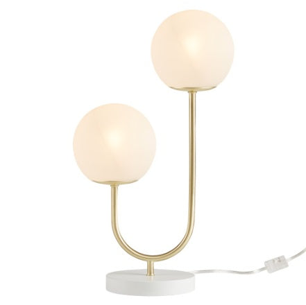 Metal base detail on 2-light globe decorative table lamp