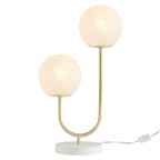 Metal base detail on 2-light globe decorative table lamp