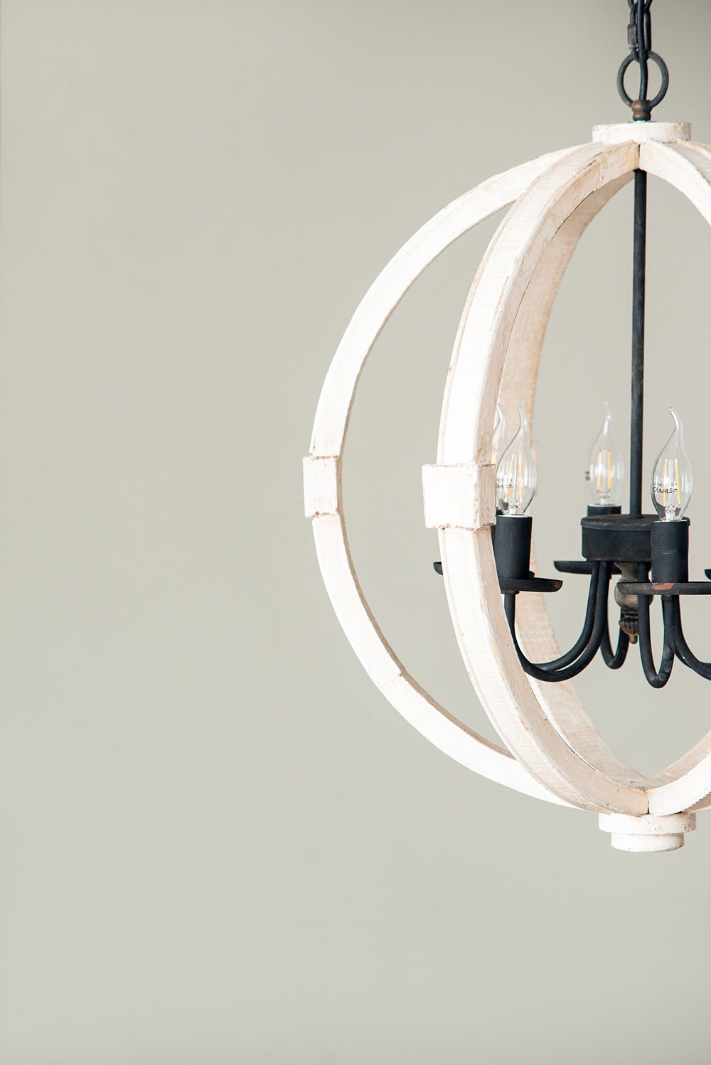 rustic 6-light wood chandelier over dining room table