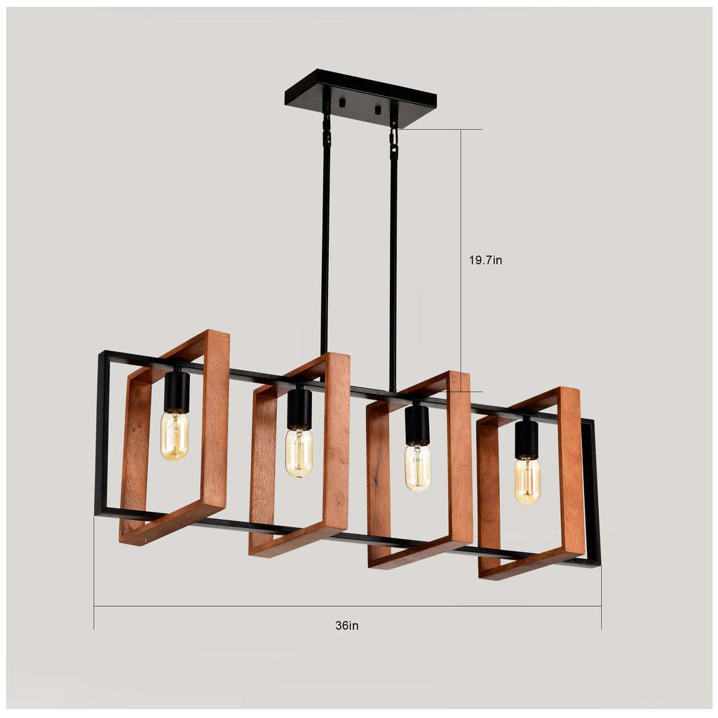 Wood and black chandelier adjustable hanging rod height options