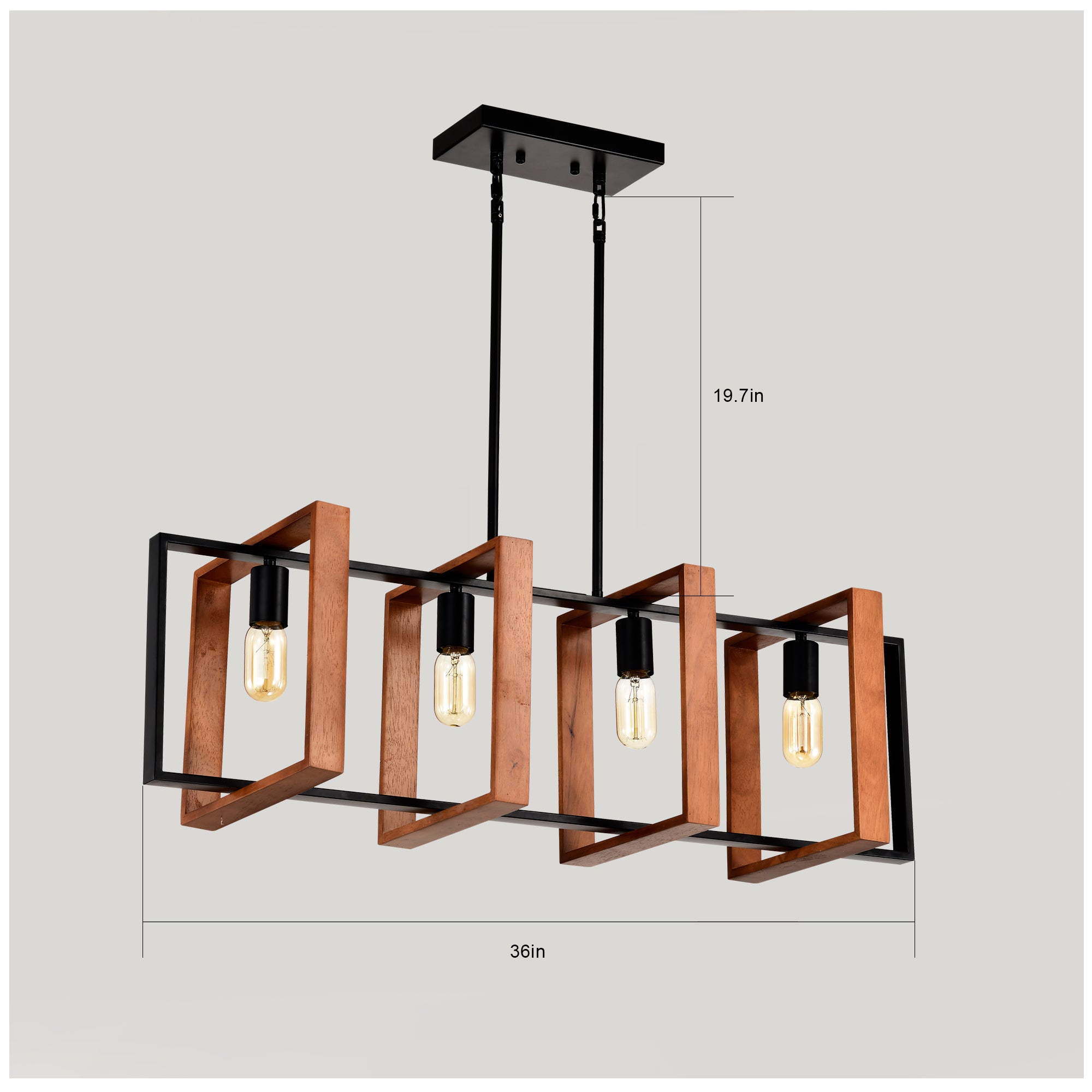 Wood and black chandelier adjustable hanging rod height options