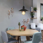 Black pendant light adjustable wire height close-up