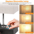Dimmable Bedside Table Lamp with Dual USB Ports & 2 AC Outlets – LED Bulb Included