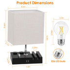 Dimmable Bedside Table Lamp with Dual USB Ports & 2 AC Outlets – LED Bulb Included