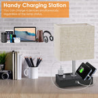 Dimmable Bedside Table Lamp with Dual USB Ports & 2 AC Outlets – LED Bulb Included