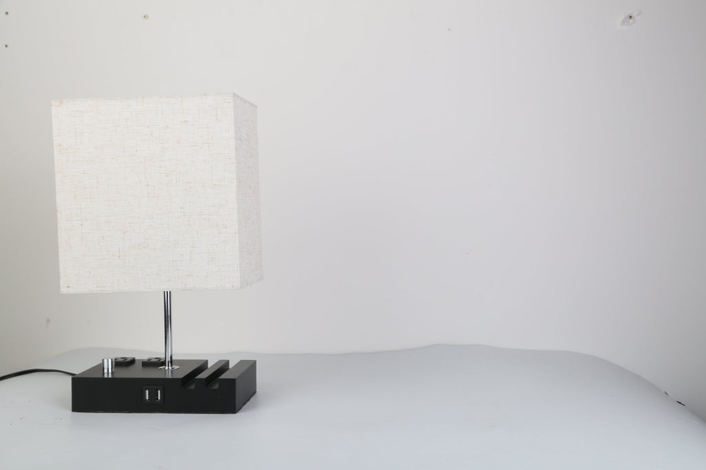 Dimmable Bedside Table Lamp with Dual USB Ports & 2 AC Outlets – LED Bulb Included
