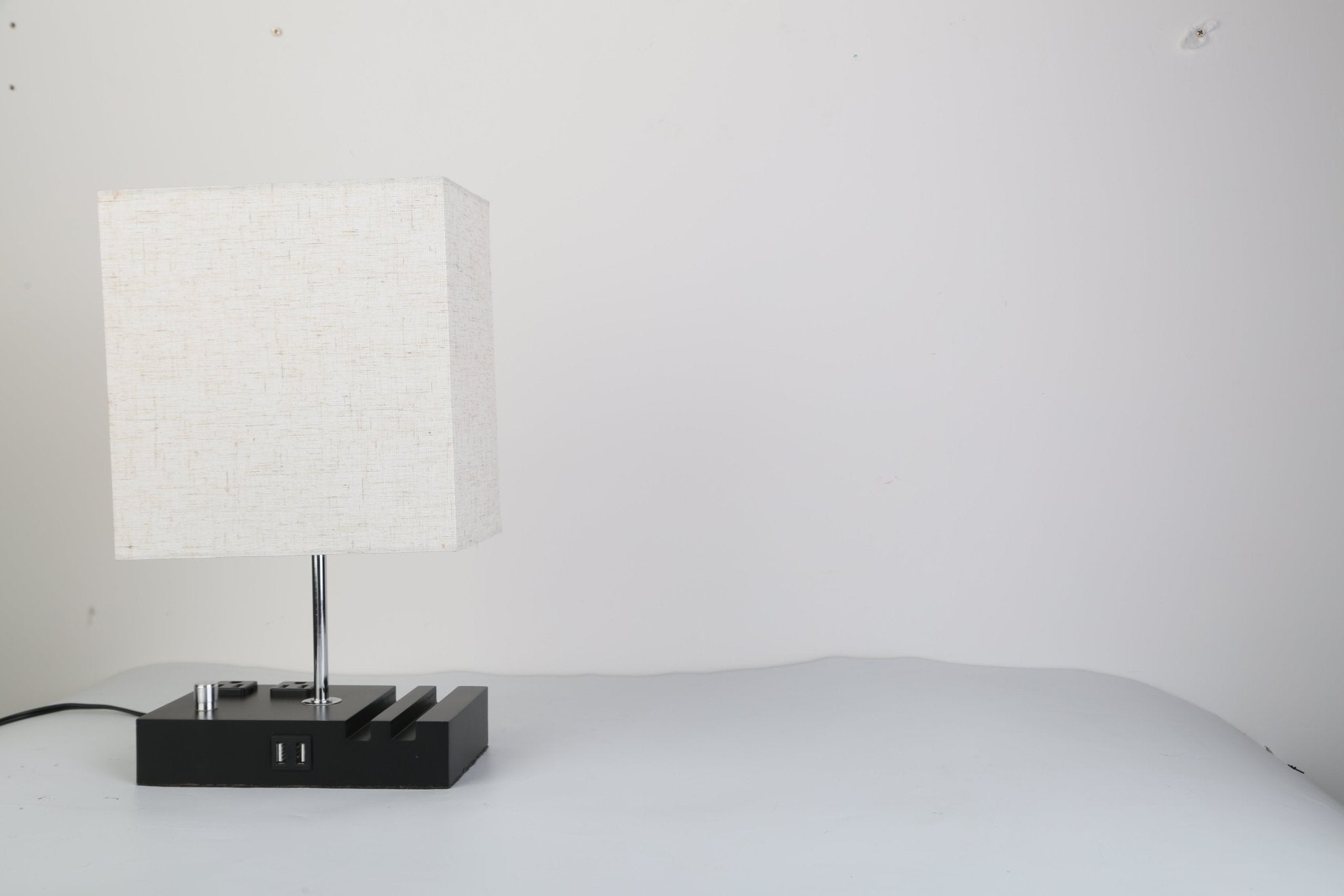 Dimmable Bedside Table Lamp with Dual USB Ports & 2 AC Outlets – LED Bulb Included