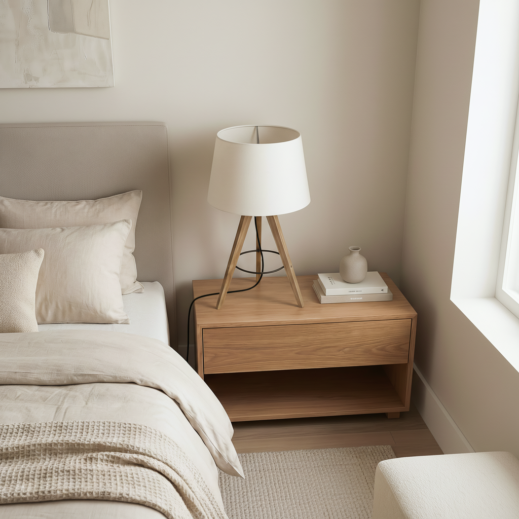 110V European wooden bar lamp in nightstand setting