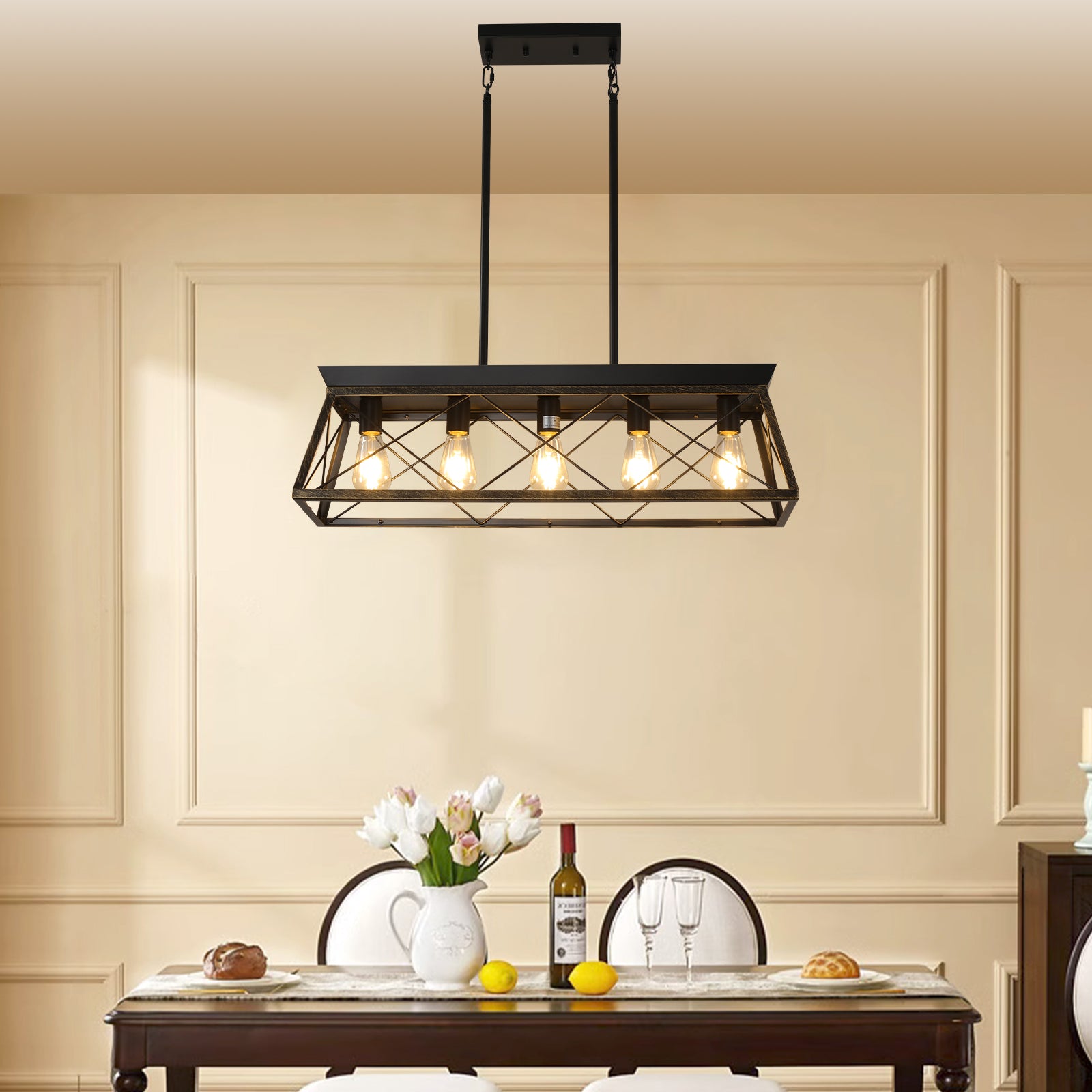 32 inch black gold industrial 5-light cage chandelier main view