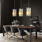 Adjustable height chrome crystal pendant light close-up