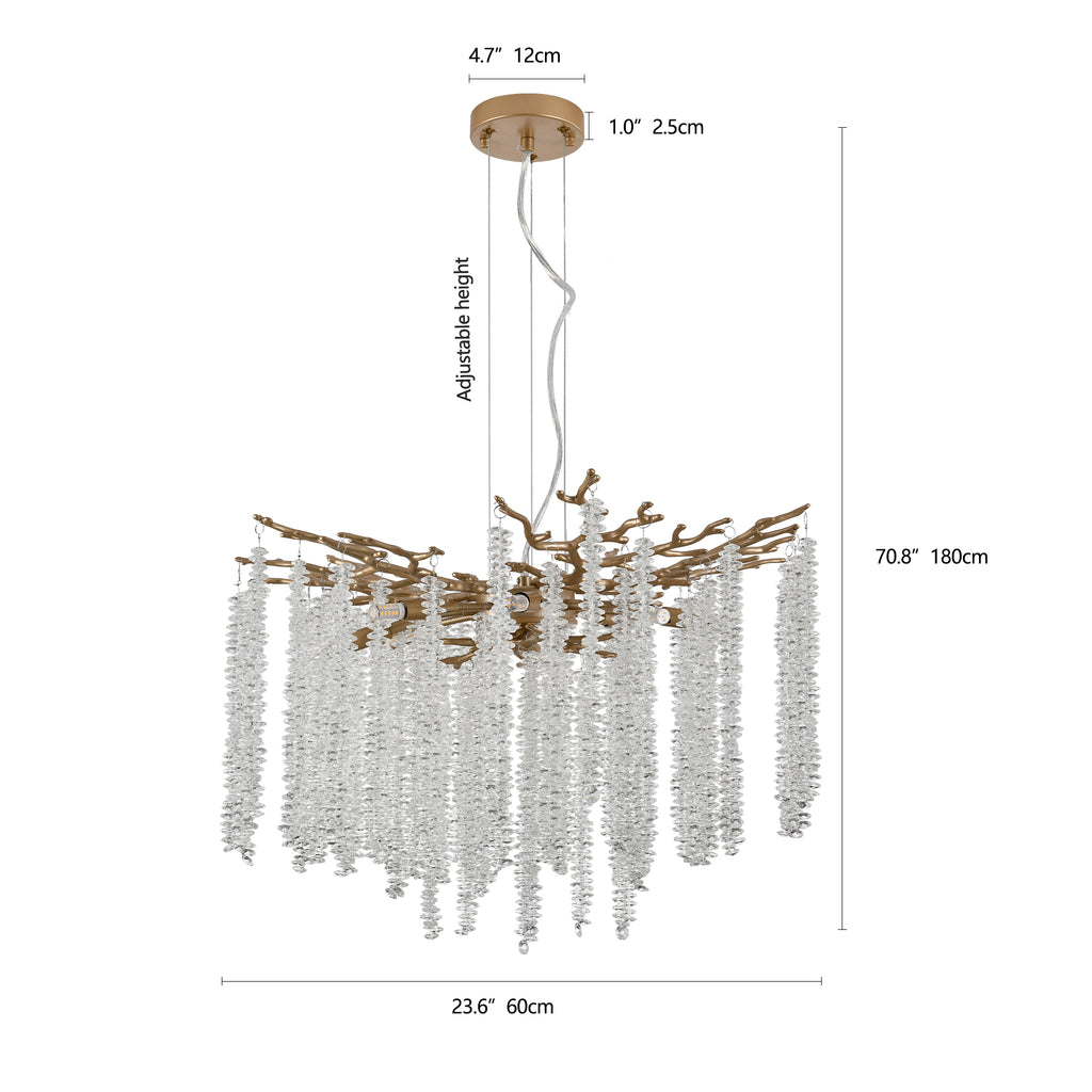 Crystal chandelier light refraction and ambiance in elegant room setting