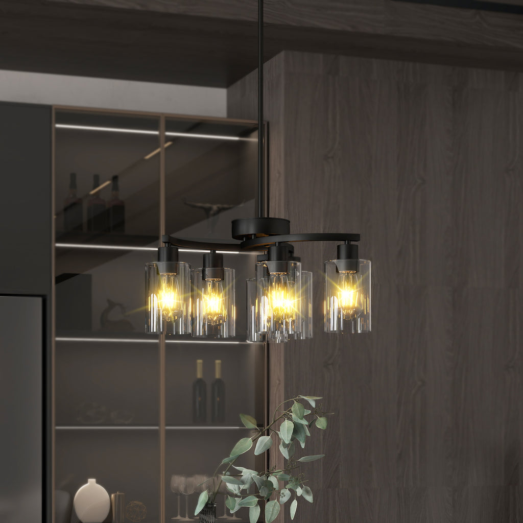 6-light black farmhouse chandelier with clear glass shades – main view