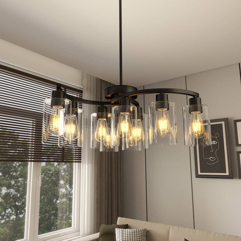 modern farmhouse chandelier in living room setting
