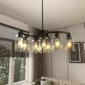modern farmhouse chandelier in living room setting