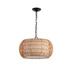 Woven jute rope ceiling light fixture close-up