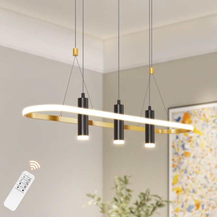 4-Light Black & Gold Dimmable LED Pendant Light – Modern Linear Chandelier for Kitchen Island & Dining Room