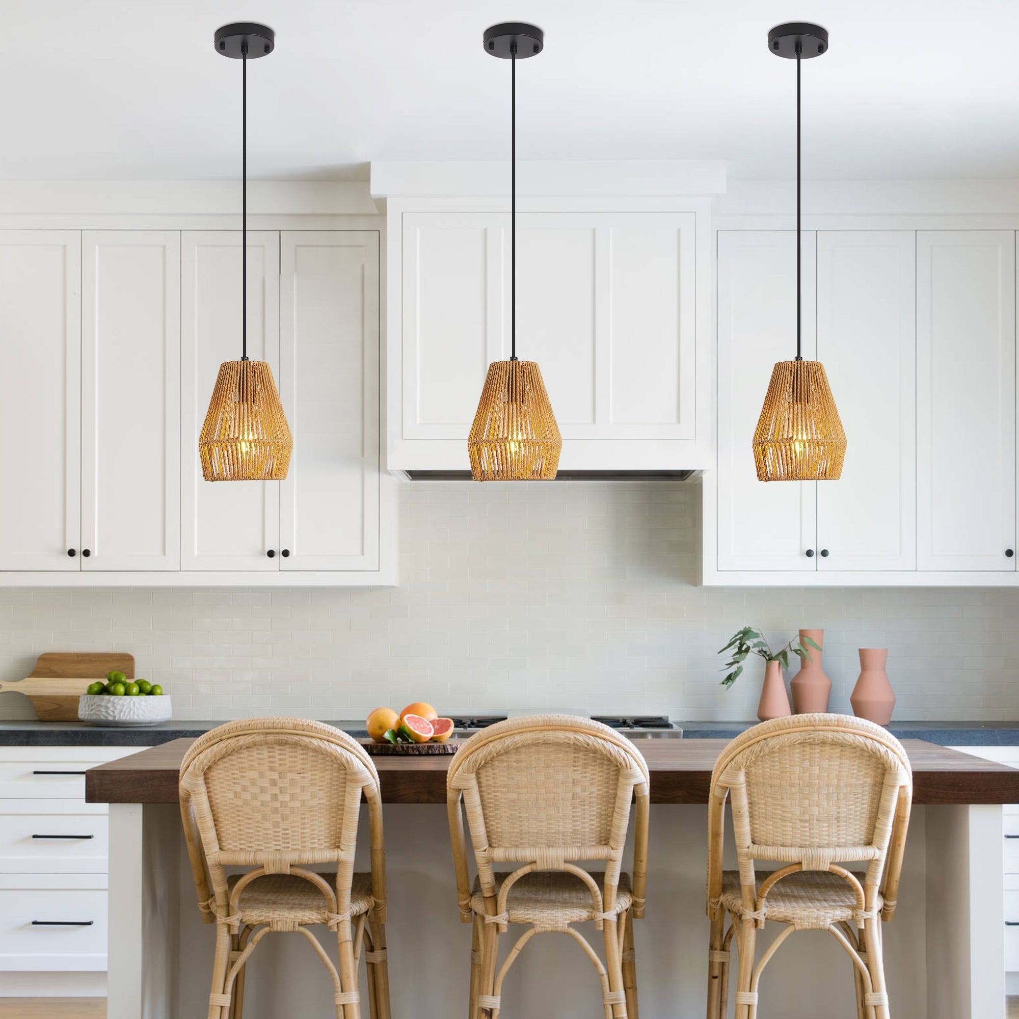 Three-light kitchen island pendant fixture installation