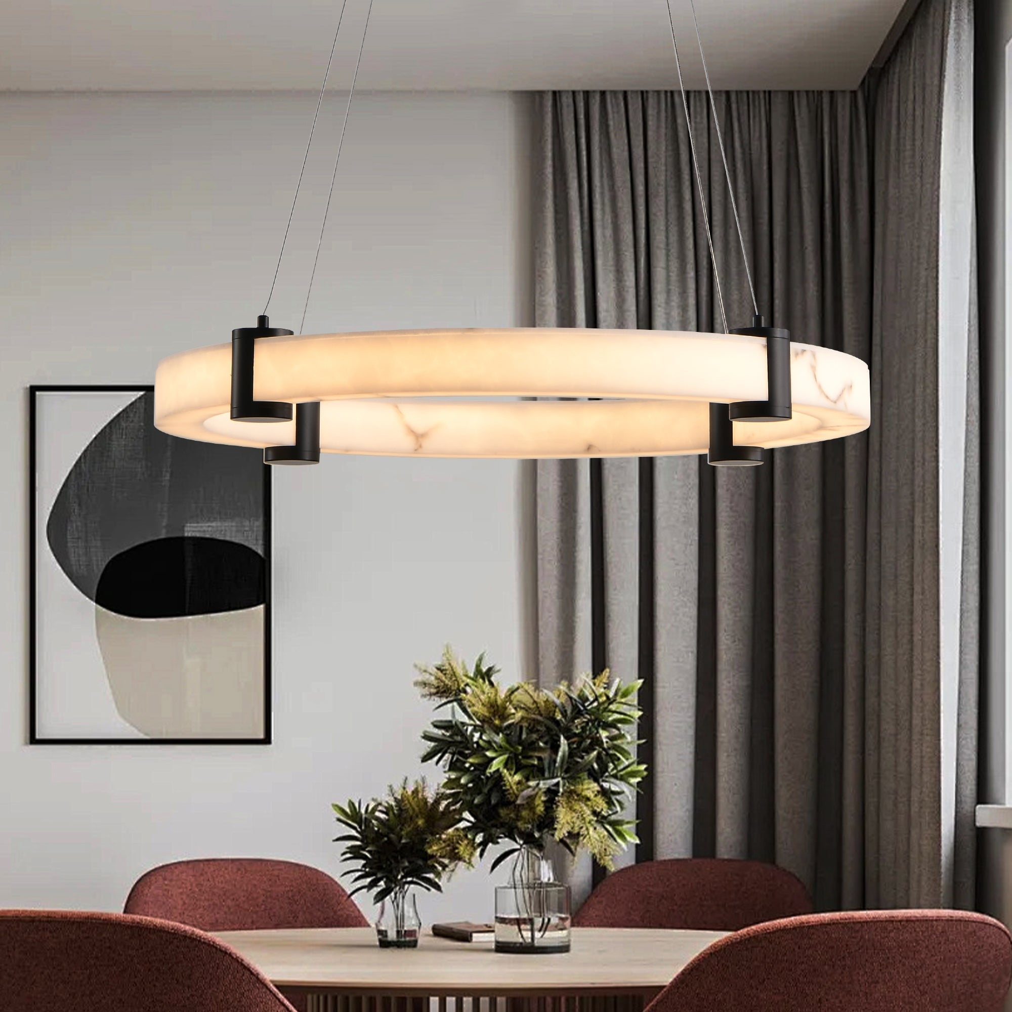 Luxury marble finish ceiling light fixture close-up view