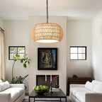 Natural fiber hanging lamp with warm lighting