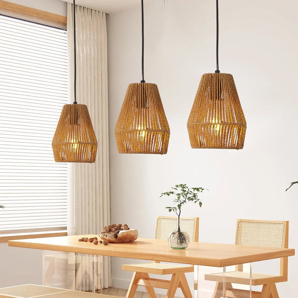 Adjustable rope pendant lights being installed on ceiling