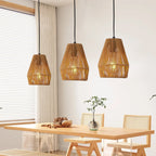 Adjustable rope pendant lights being installed on ceiling